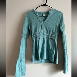 Prana Teal Top with Crochet Accents